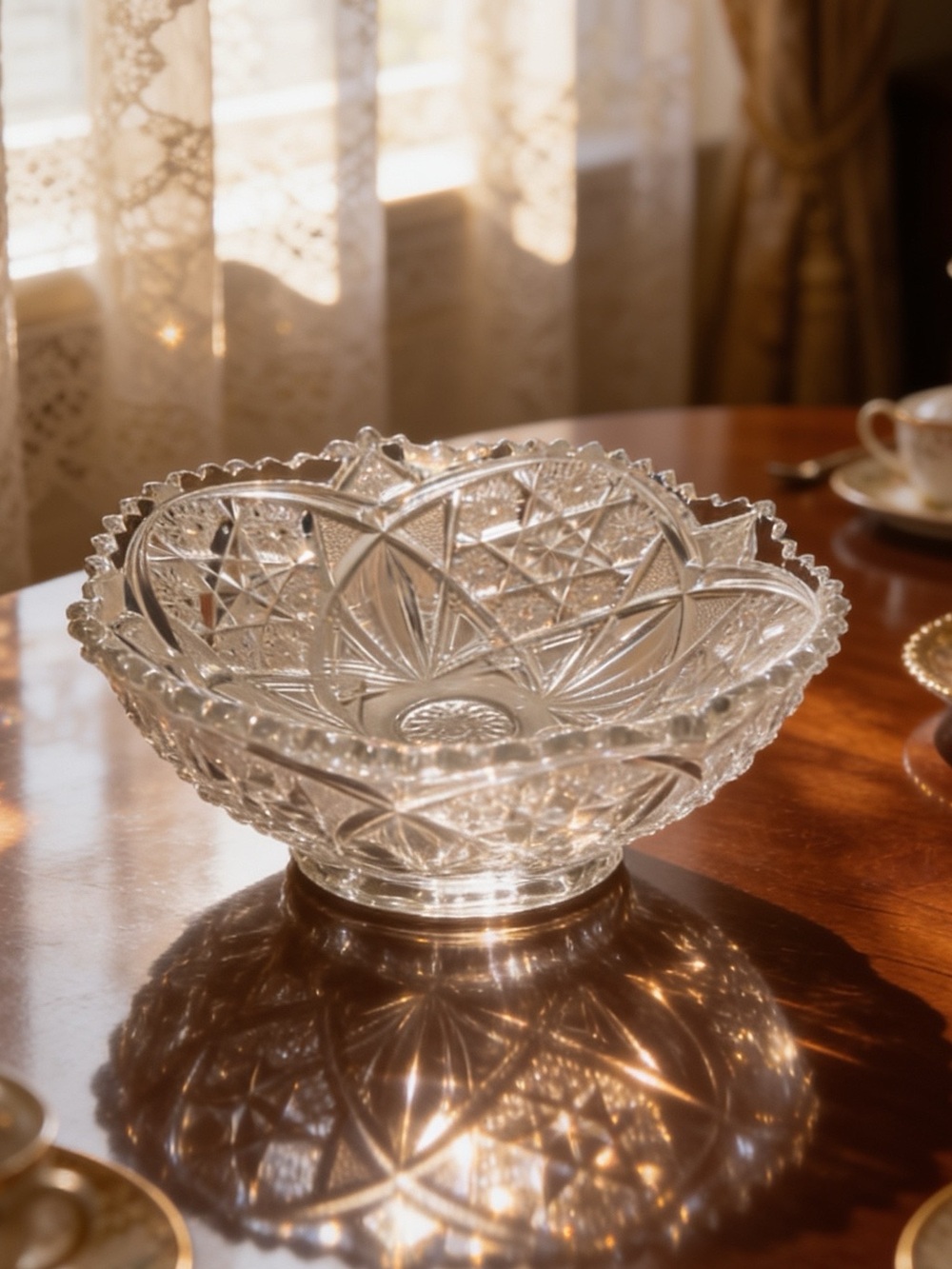 Large Cut Glass Crystal Decorative Bowl - Clear